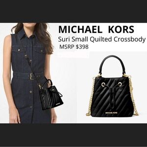 Michael Kors Suri Small Bucket Crossbody Quilted
Blue Gold